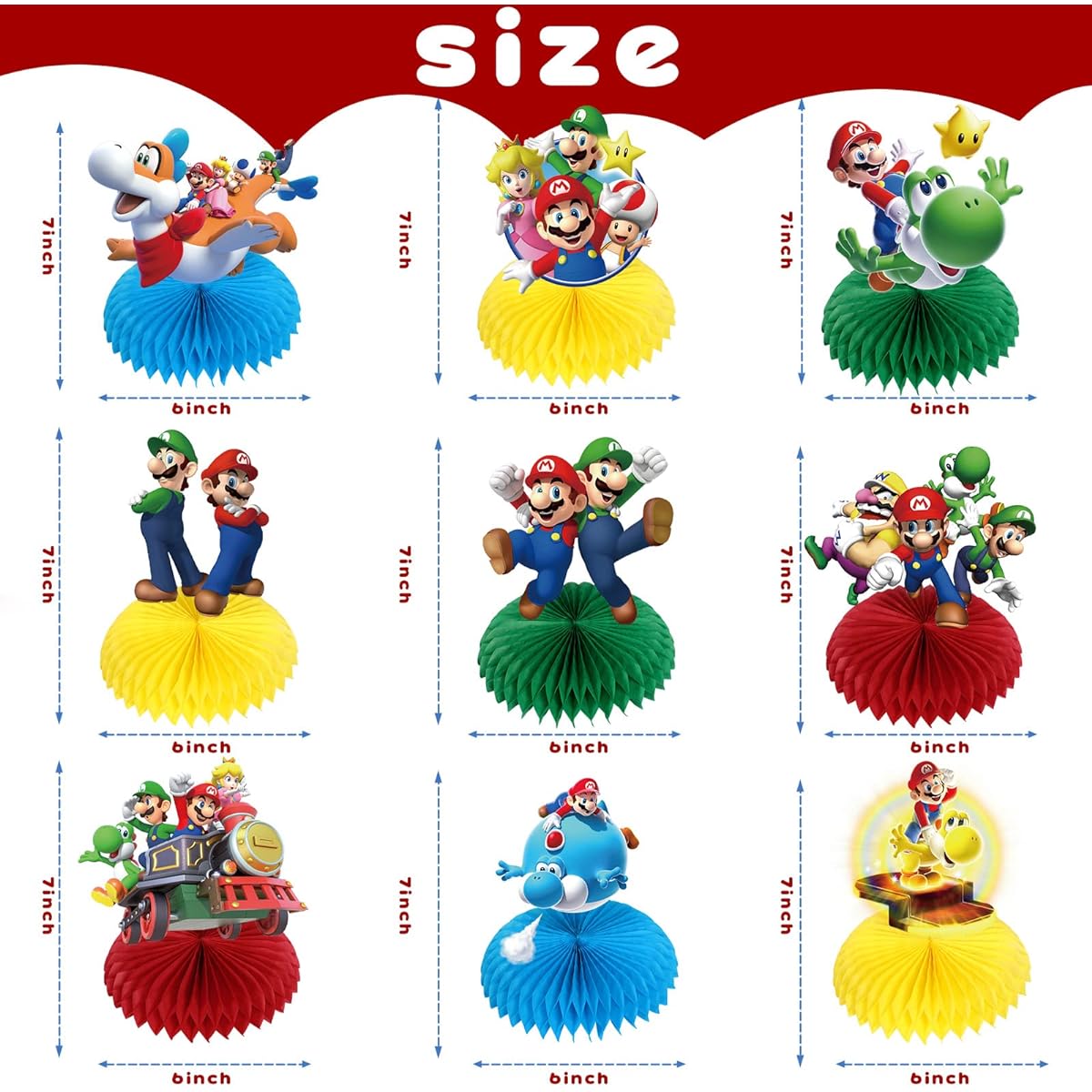 Honeycomb Centerpieces Mario Mario Party Decorations Mario Bros Party Supplies Video Game Theme Mario Party Decorations Birthday Decorations for Boys/Girls 9pcs