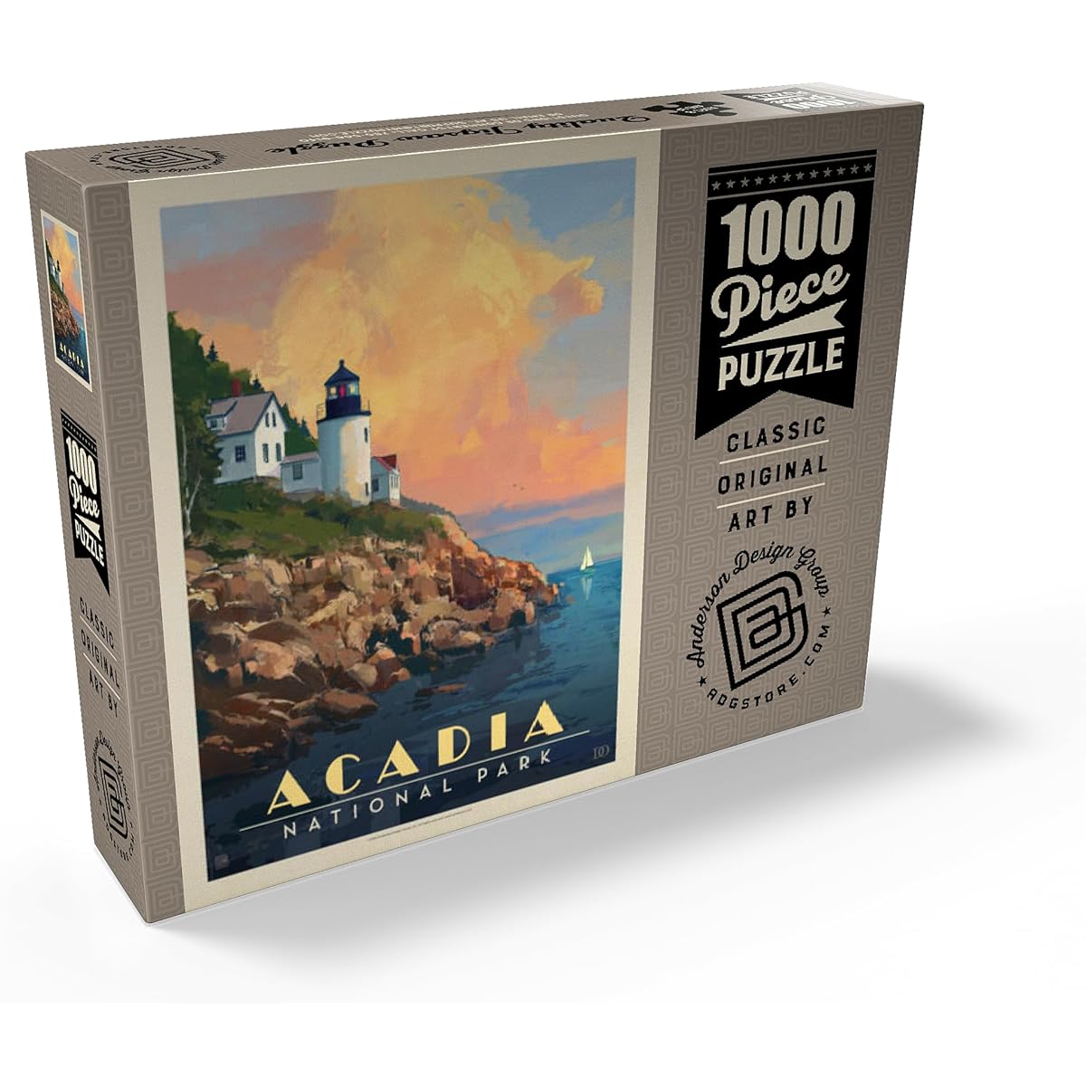 Acadia National Park: Lighthouse, Vintage Poster - Premium 1000 Piece Jigsaw Puzzle for Adults