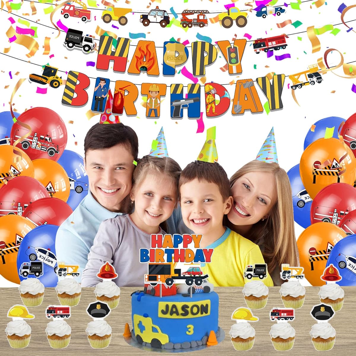 Construction Birthday Party Supplies Police Car Party Decorations Fire Truck Birthday Party Supplies Banner Balloon Dump Truck Foil Balloon Cake Topper