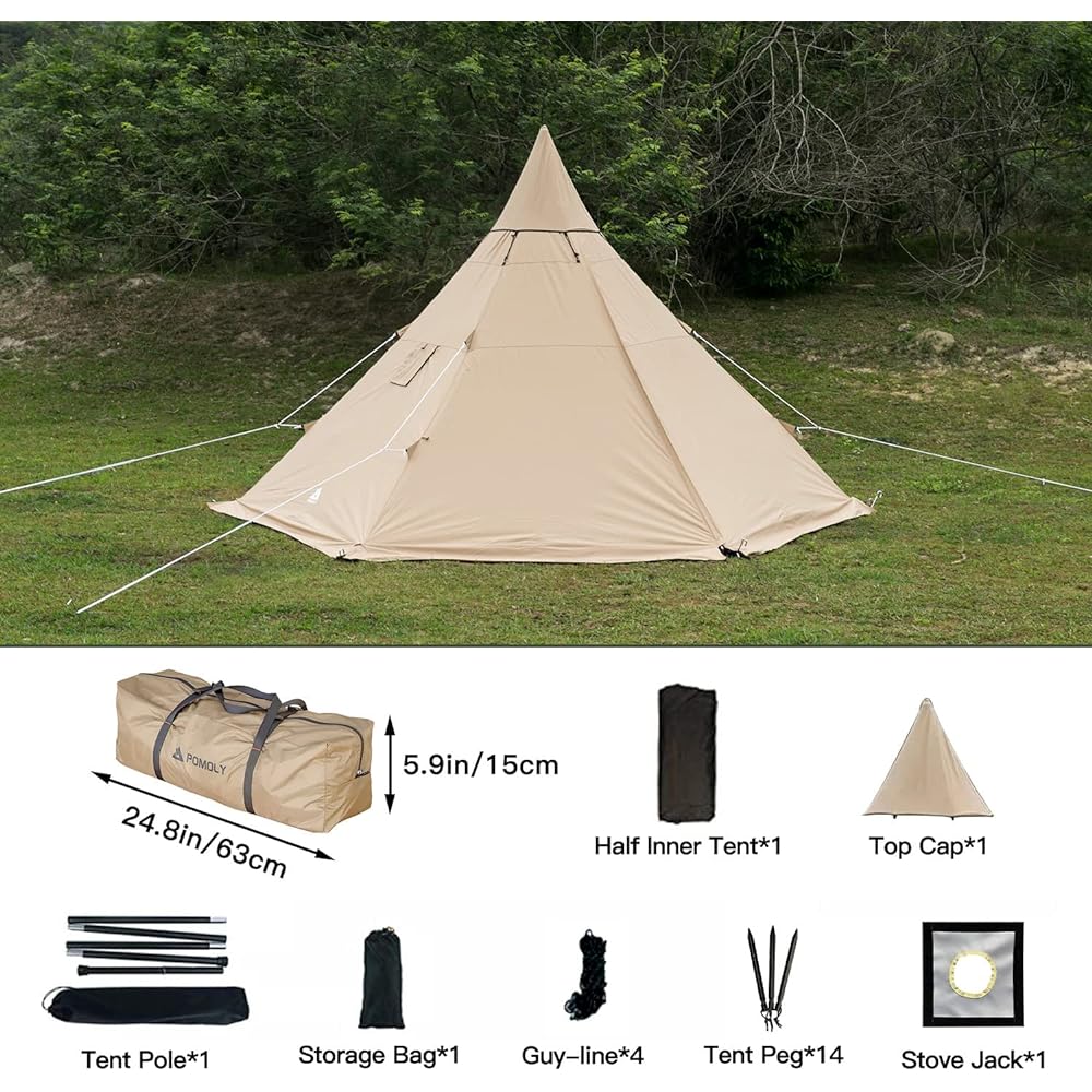 POMOLY YARN PLUS TC one pole tent, with half inner tent, 2-4 person cotton tent (with chimney hole)