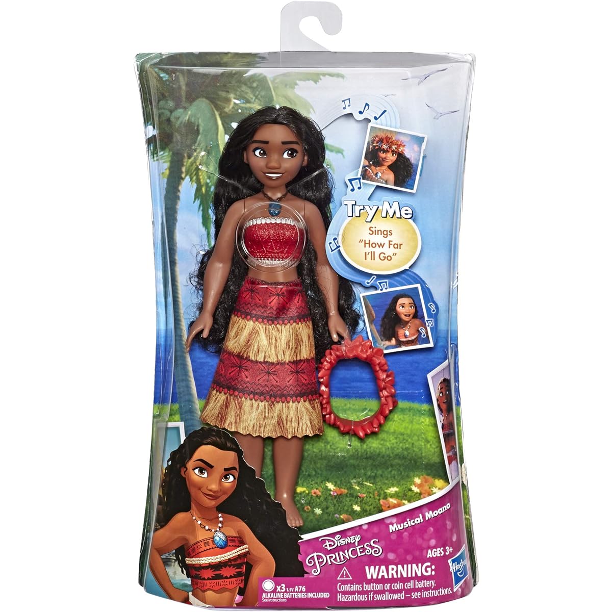 Disney Princess Musical Moana Fashion Doll with Shell Necklace Singing How Far I'll Go Toy for Ages 3+ Brown