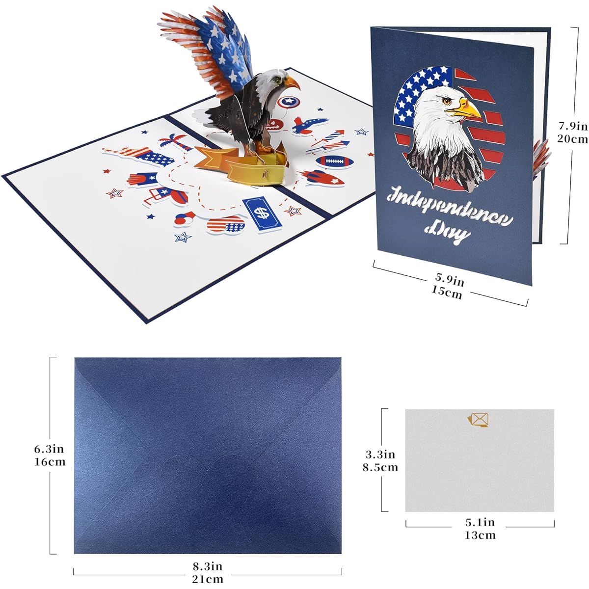 Magic Ants Eagle Card 3D Pop Up Card Greeting Card Bird Card Flag Card Patriotic Card Birthday Card Memorial Day 4th of July Flag Day Independence Day Veterans Day with Envelope