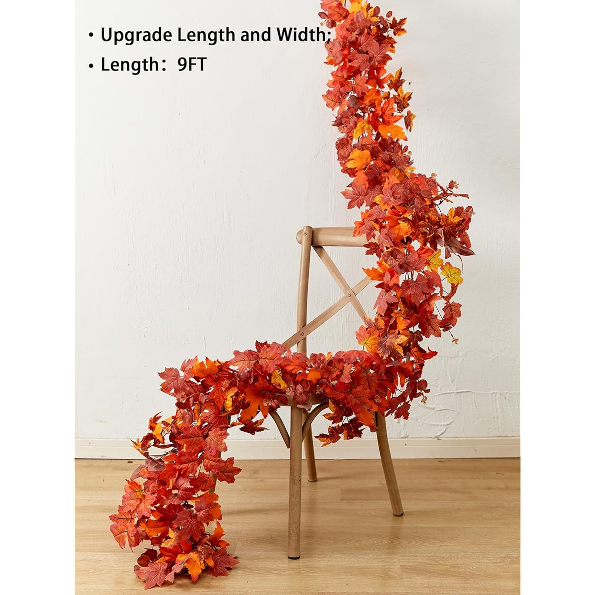 MISSPIN 9ft Autumn Garland Maple Leaf Garland Fall Decor Hanging Vine Garland Halloween Thanksgiving Decor Home Wedding Fireplace Party Christmas
