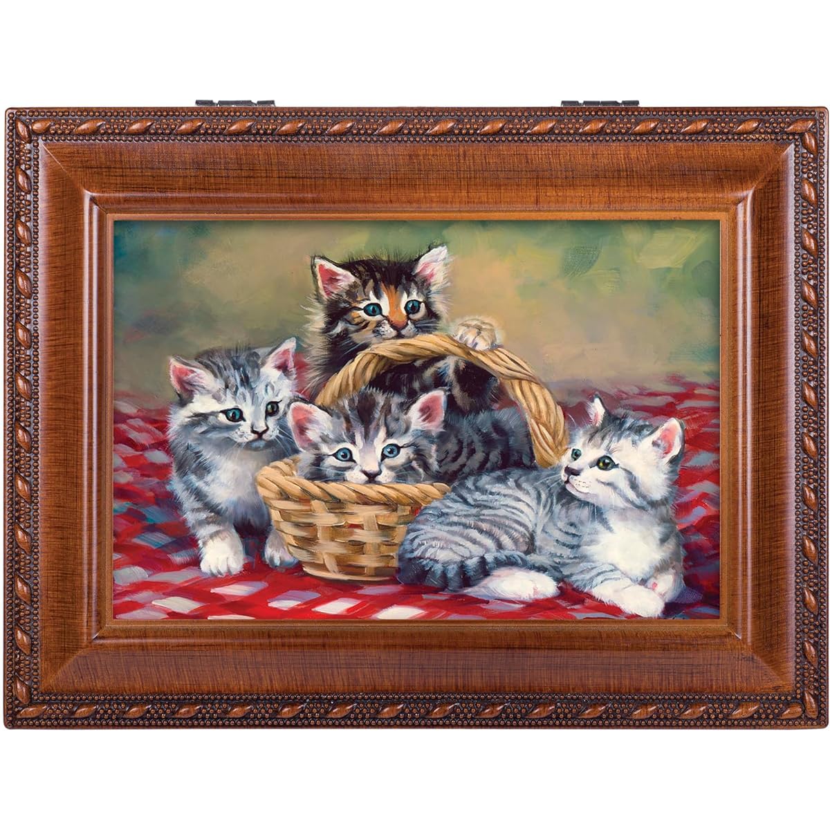 Having A Picnic Cats Woodgrain Cottage Garden Traditional Music Box Plays You are my Sunshine