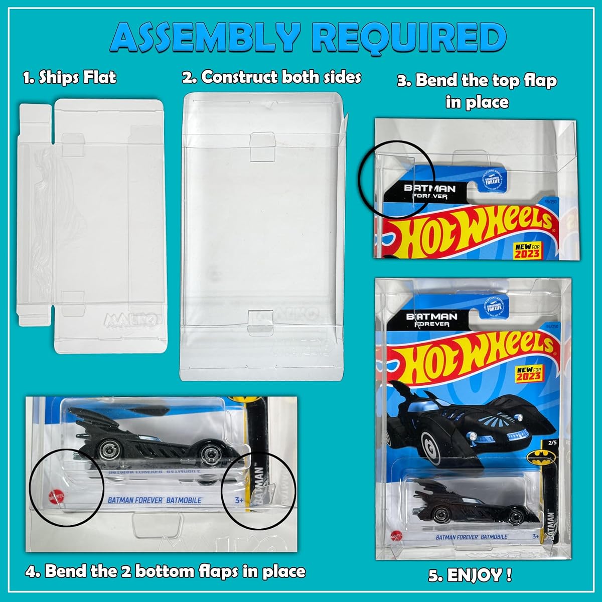 MALKO Hot Wheels & Matchbox Protector Display Case for Carded Mainline Diecast Cars - Pack of 10 | Assembly Required