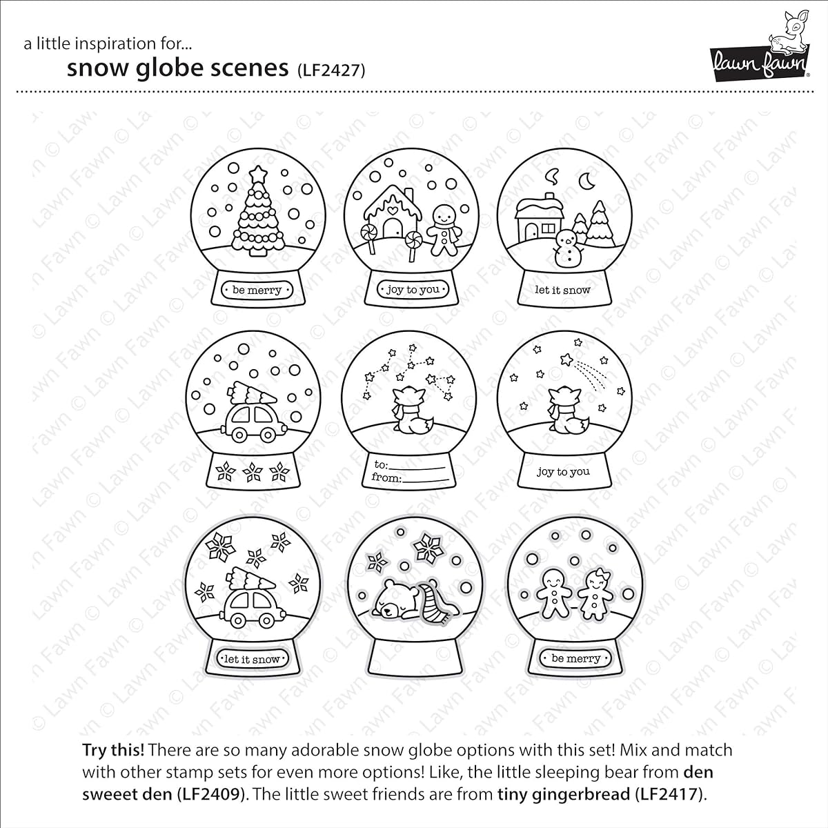 Lawn Fawn Snow Globe Scenes 4 x 6 Clear Stamps Harmony Dies and Harmony Shaker Add-on Dies, 3 Item Bundle (LF2427, LF2428, LF2429)