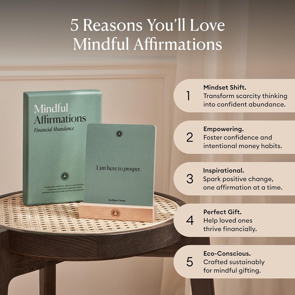 Intelligent Change Mindful Affirmation Cards Financial Abundance, Daily Inspirational Quotes, Self-Affirmation Inspirational Gifts, Positive Affirmations, with Display Stand, Pack of 52