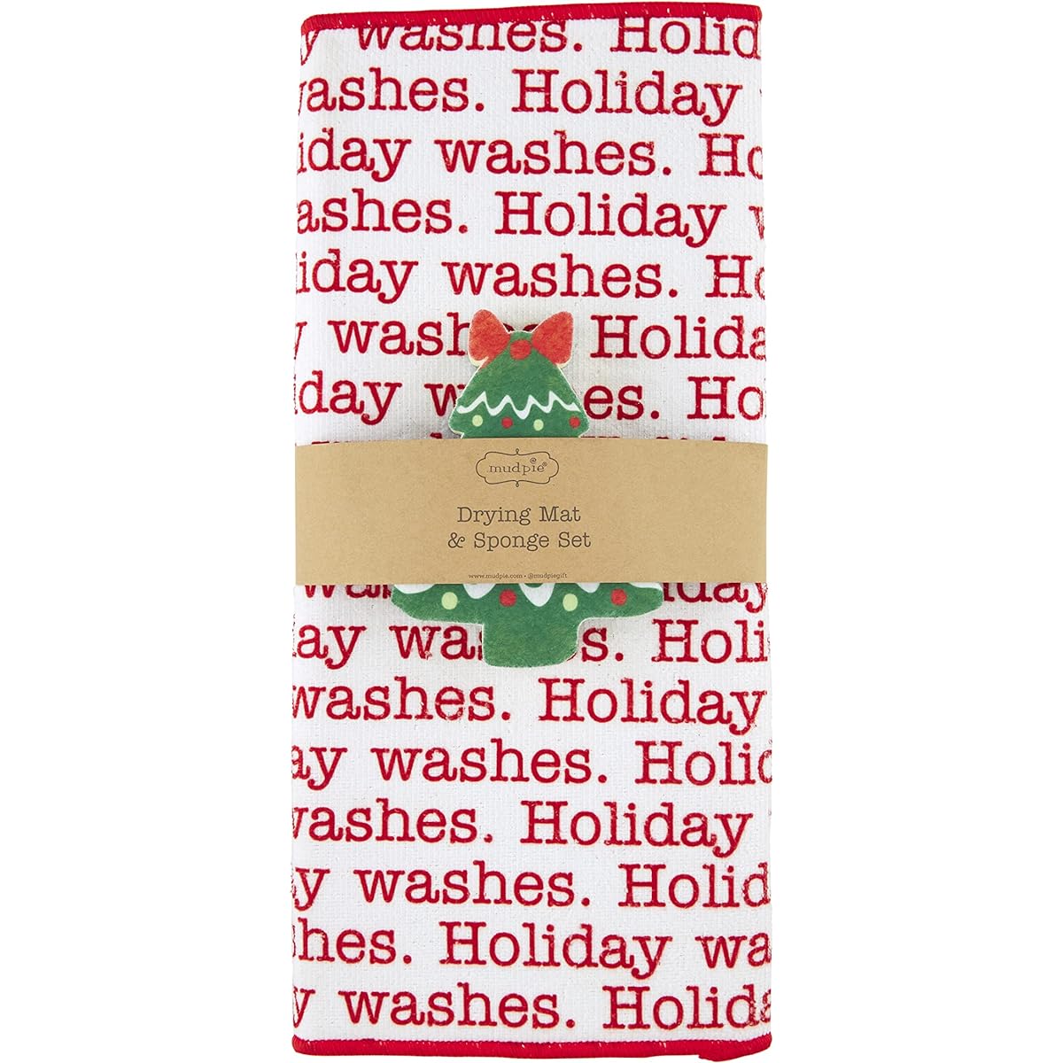 Mud Pie Christmas Drying Mat and Sponge Set Tree