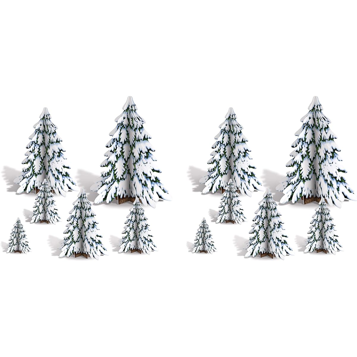 Beistle 22145 3-D Winter Pine Tree Centerpieces, 12 Piece, 4"-12.5", Green/White/Brown