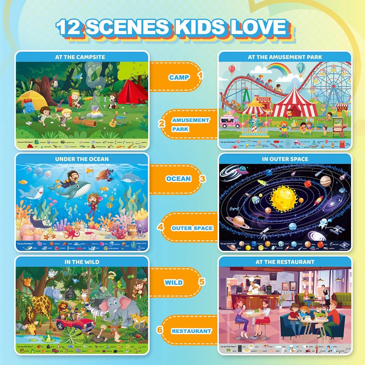 Search and Find Cards for Kids Ages 3-6 Each Page is a Reusable Activity Mat with 4 Dry Erase Markers Preschool Learning Educational Games for Boys Girls Toddlers Ages 3+