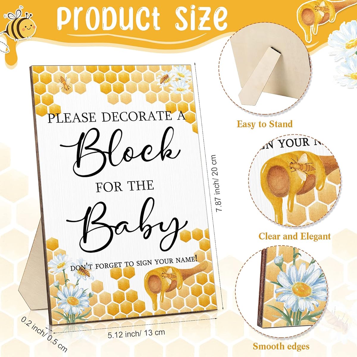 Tatuo Baby Shower Game Sign Kit, 50 Block Game Signs, DIY Blank Wooden Blocks, 24 Acrylic Paint Markers for Baby Shower Favors, Game Winner Gender Reveal Party (Bee)