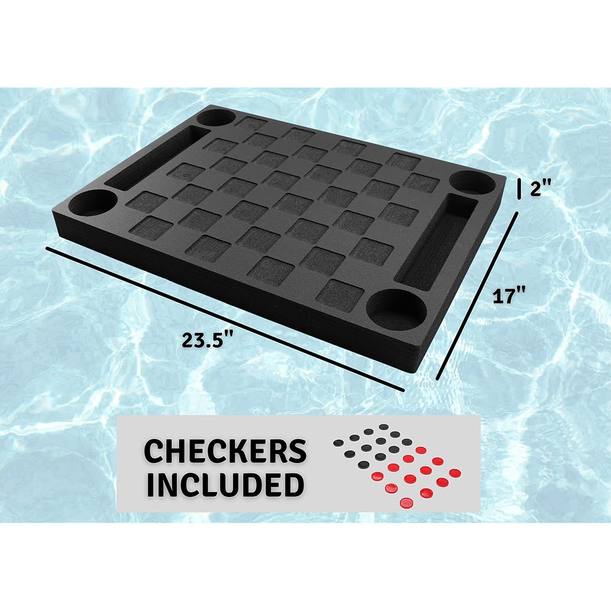 Bowhead Whale Floating Checkerboard Table Drink Holder for Swimming Pool or Beach Party Float Lounge Refreshing Durable Black Foam UV Resistant with Cup Holder 2 Feet Wide Checkered