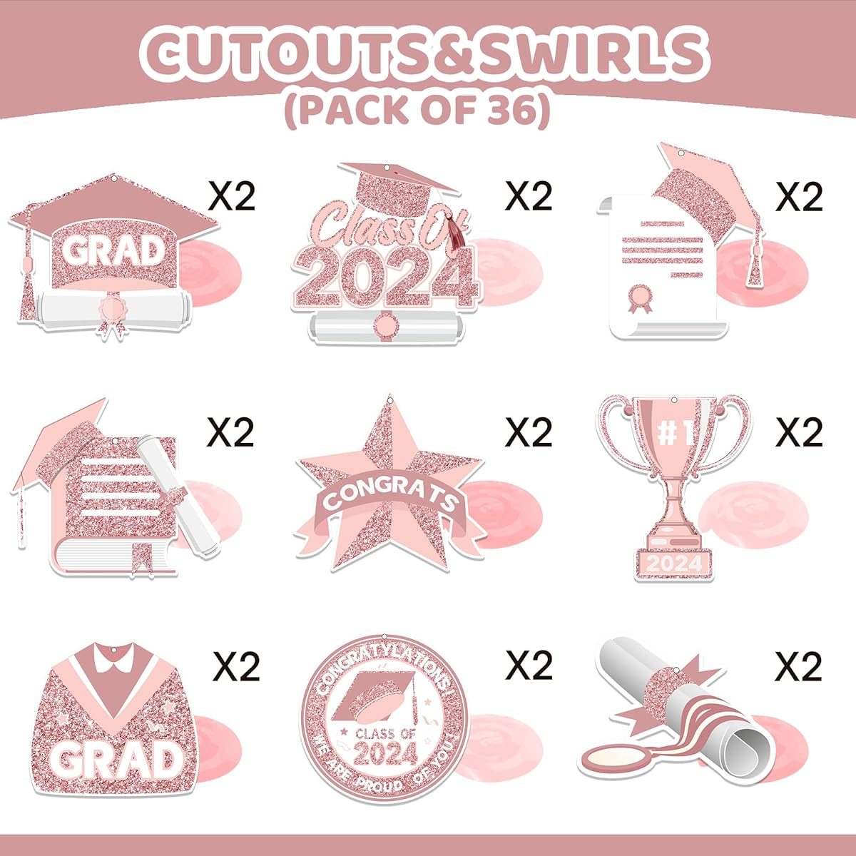 SZTZPW 36pcs Graduation Decorations Class of 2024 Hanging Swirls Graduation Gifts Graduation Party Decorations (Pink)