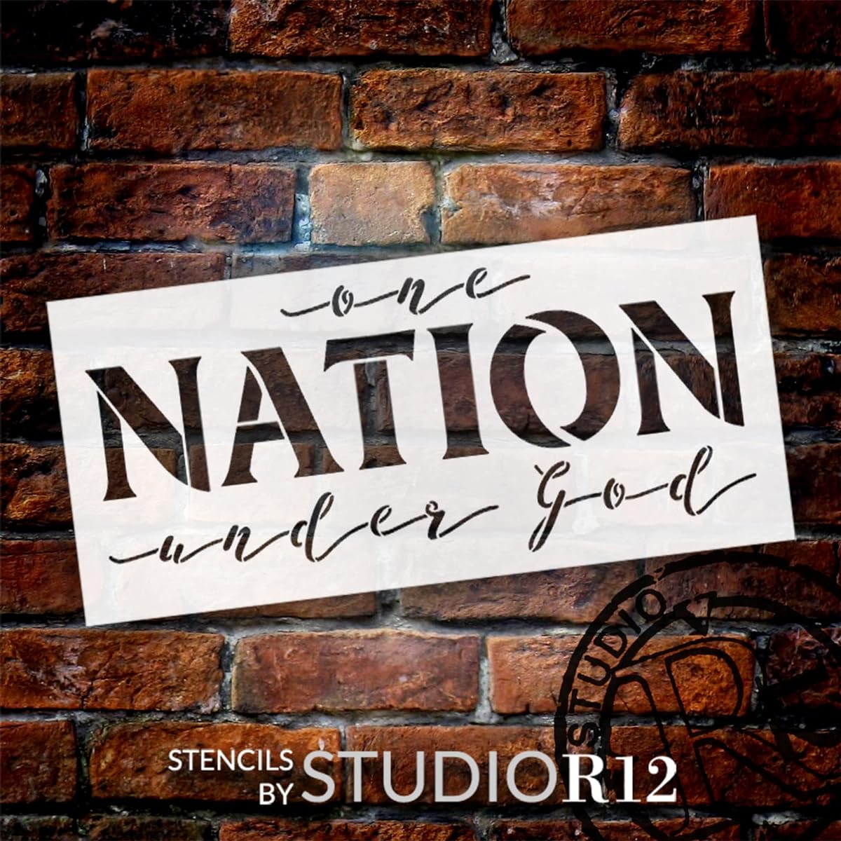 One Nation Under God Stencil by StudioR12 | Craft DIY Patriotic Home Decor | 4th of July Painted Wood Sign | Reusable Mylar Template | Size Choice (5.5" x 12")