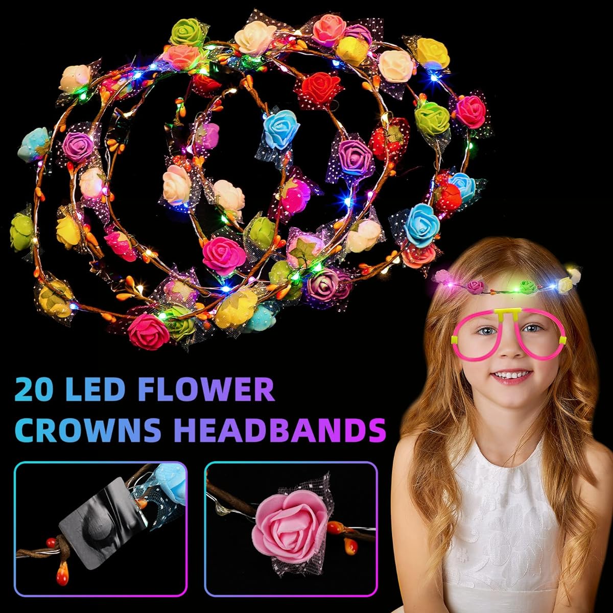 Talltalk 140pcs Glow in the Dark Party Supplies for Kids Adults Birthday Wedding Carnival 4th of July Party Favors 100pcs Glow Sticks 20pcs Neon LED Party Favors 20pcs LED Flower Crown Headpiece