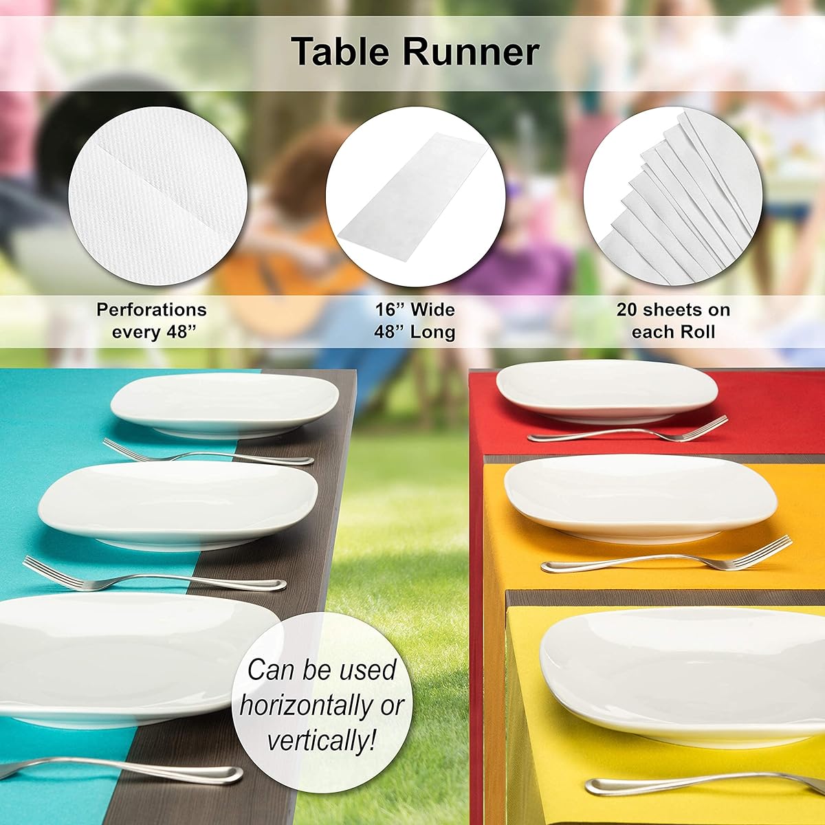 AH American Homestead Paper Dining Table Runner for Parties, 75' = 20 Perforated Table Runners, 16" x 48", Strong Absorbent Disposable Linen-Like Table Cover Roll, Terracotta