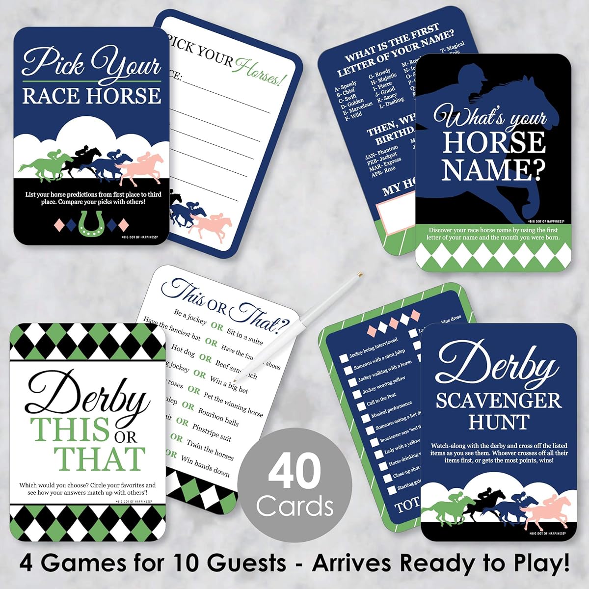 Big Dot of Happiness Kentucky Horse Derby - Horse Racing Party Game - 10 Cards Each - Gamerific Bundle