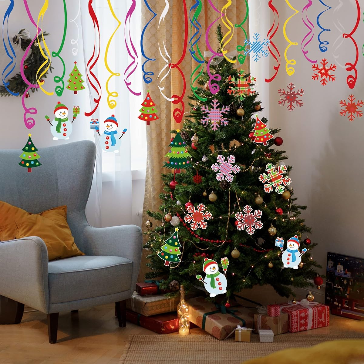 WYNK Christmas Party Decorations 24 Pieces Christmas Holiday Hanging Swirl Decorations Snowman Snowflake Ceiling Hanging Decorations Indoor Outdoor Christmas Party Supplies Christmas Decorations