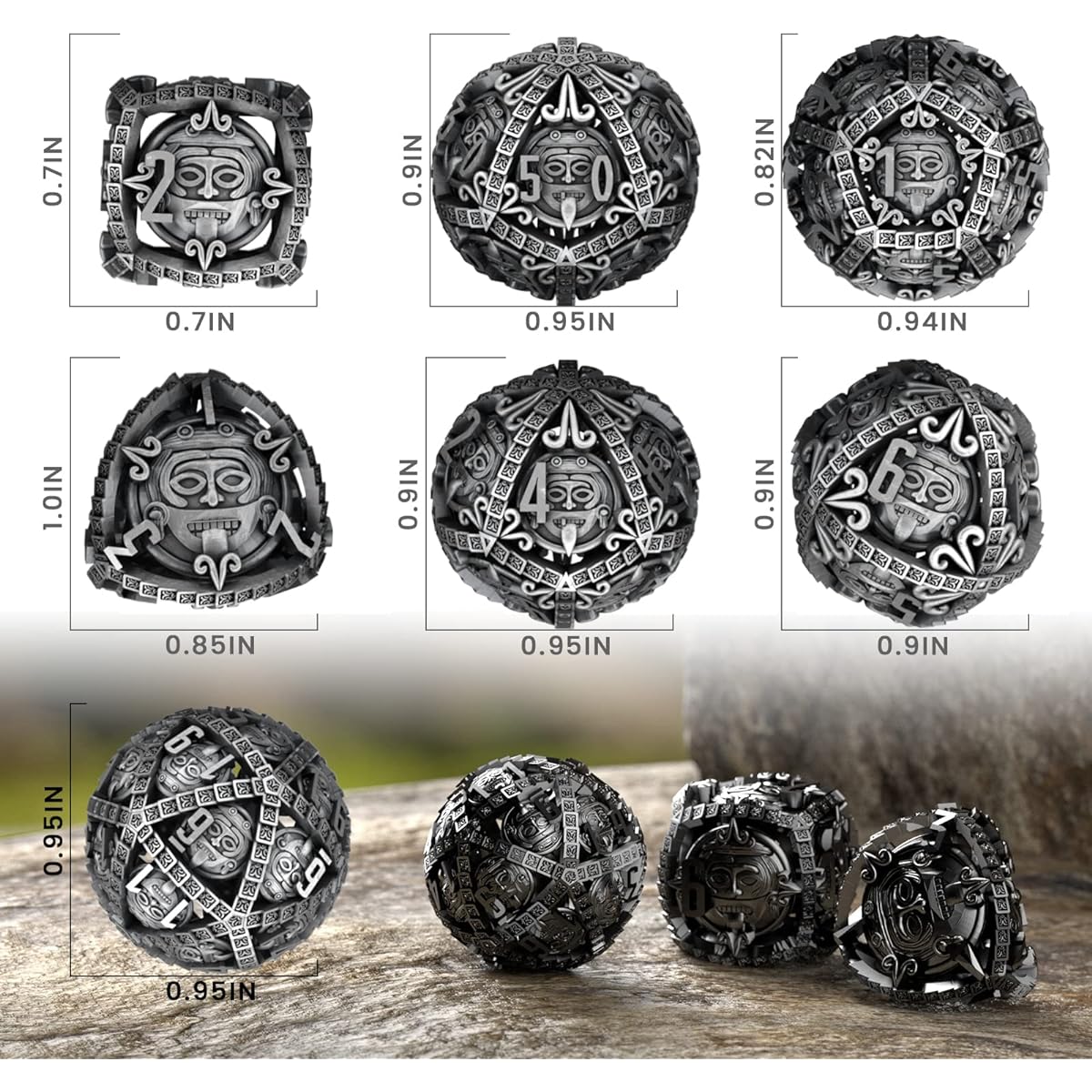 JOYLORD Mayan Metal DND Dice Set - Premium Dungeons and Dragons Dice with Hollow Orb Design - Perfect DND Gift for Smooth Rolling in RPGs and Tabletop Games, Comes in an Elegant Gift Box