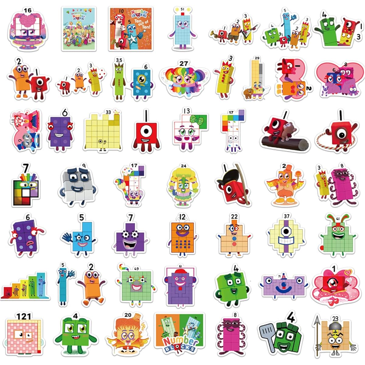 52pcs Number Block Stickers for Kids Building Blocks Bricks Toys Vinyl Waterproof Stickers for Laptop Guitar Bike Skateboard Luggage Phone Gifts for Kids Teens Birthday Party