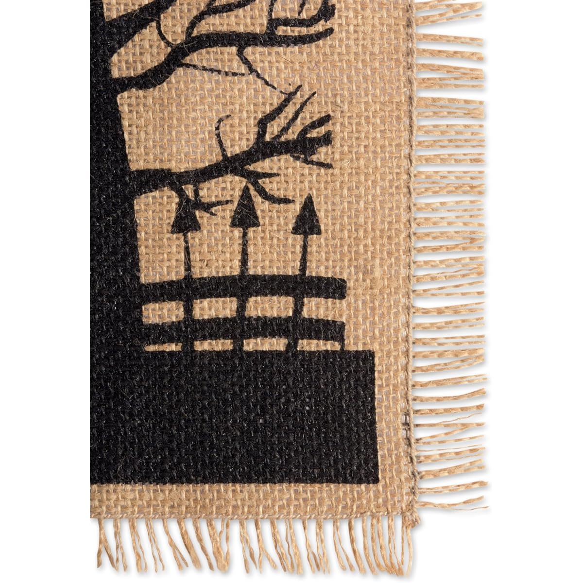 DII Halloween Primitive Style Burlap Tabletop Decor Spooky Haunted House Jute Table Runner 14x74 Inch Black & Tan