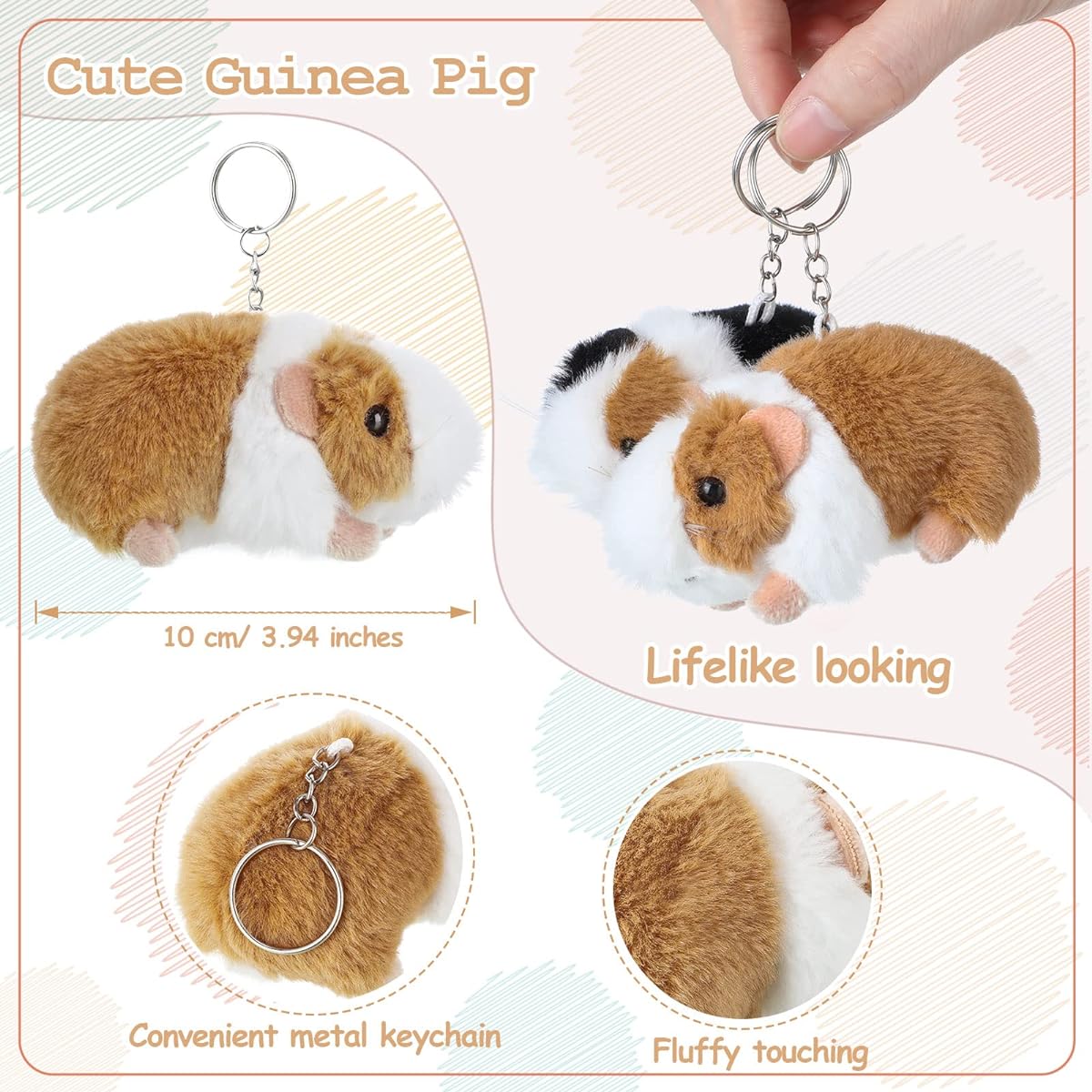 24pcs Guinea Pig Stuffed Animals Bulk Stuffed Animals Guinea Pig Small Fluffy Stuffed Animals with Chain for Kids and Students Party Favors Goodie Bag Fillers Carnival Favors Christmas Birthday Gifts 4 Inch