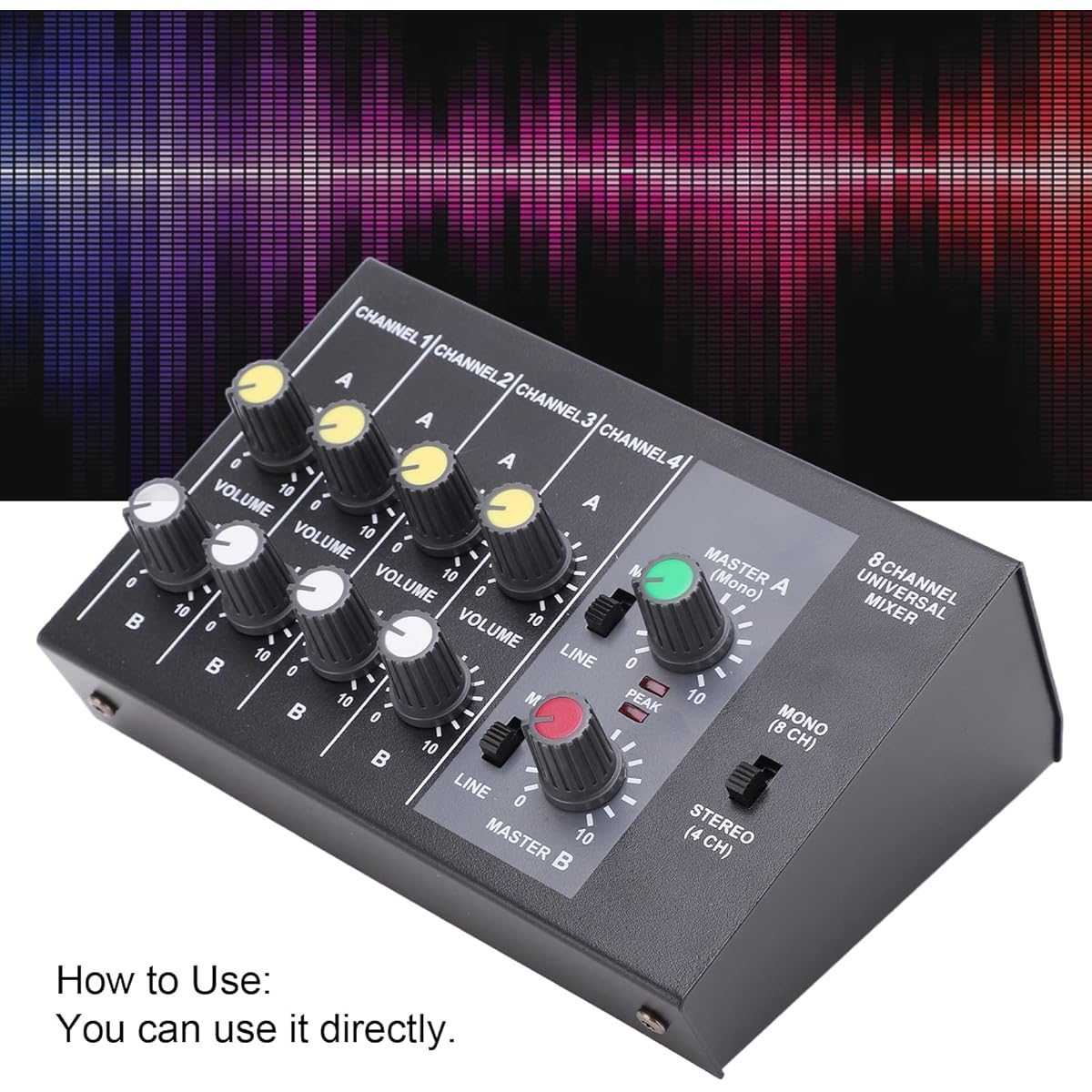 DC 12V 8 Channel Audio Mixer Input Mono Stereo Sound Mixing Console Low Noise 6.35mm Interface US Plug 110-240V Power Audio Mixer