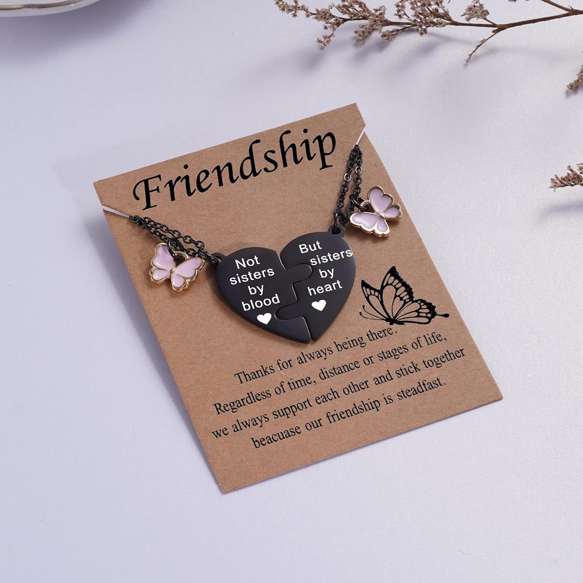 Ralukiia BFF Matching Heart Necklace Set for 2 People Birthday Long Distance Friendship Jewelry Gift Best Friend Women Teen Girls