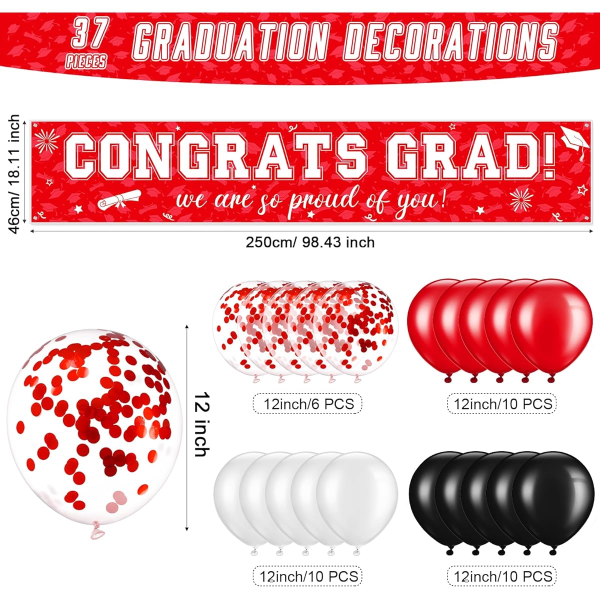 Graduation Banner Balloon Decorations 37 Pieces 2024 Graduation Celebration Graduation Banner with LED Lights for Yard Outdoor Decoration Graduation Banner Set for High School College Graduation Party Supplies Red