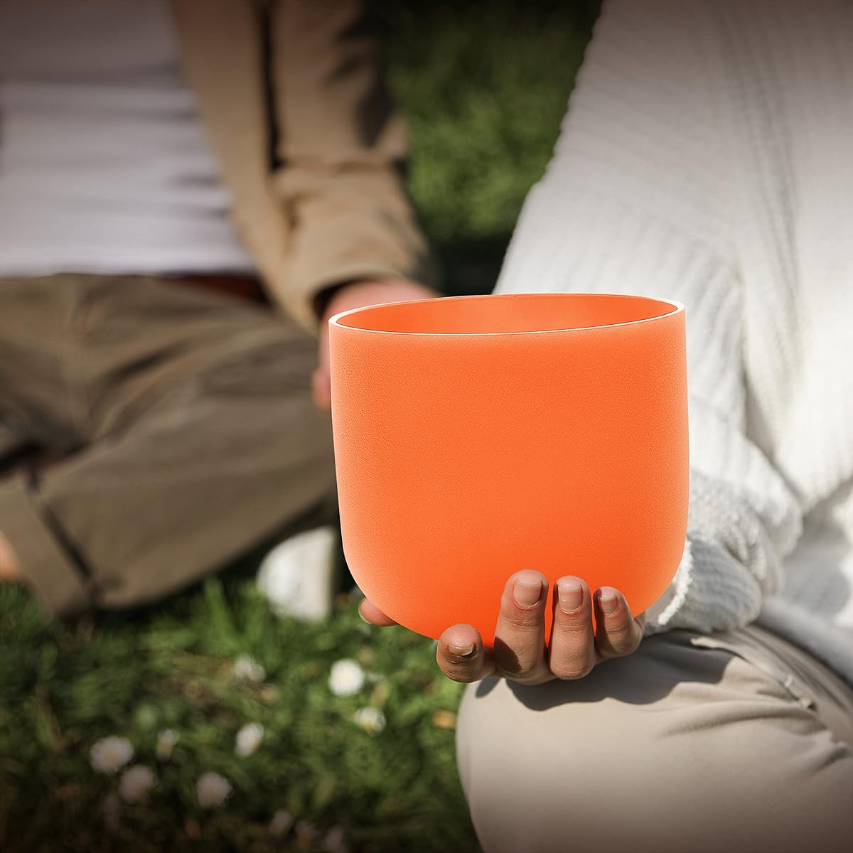 ALIOTH Orange D Note Crystal Singing Bowl Chakra 7 Inch with Carry Case Bag and Singing Bowl Mallet and O-Ring