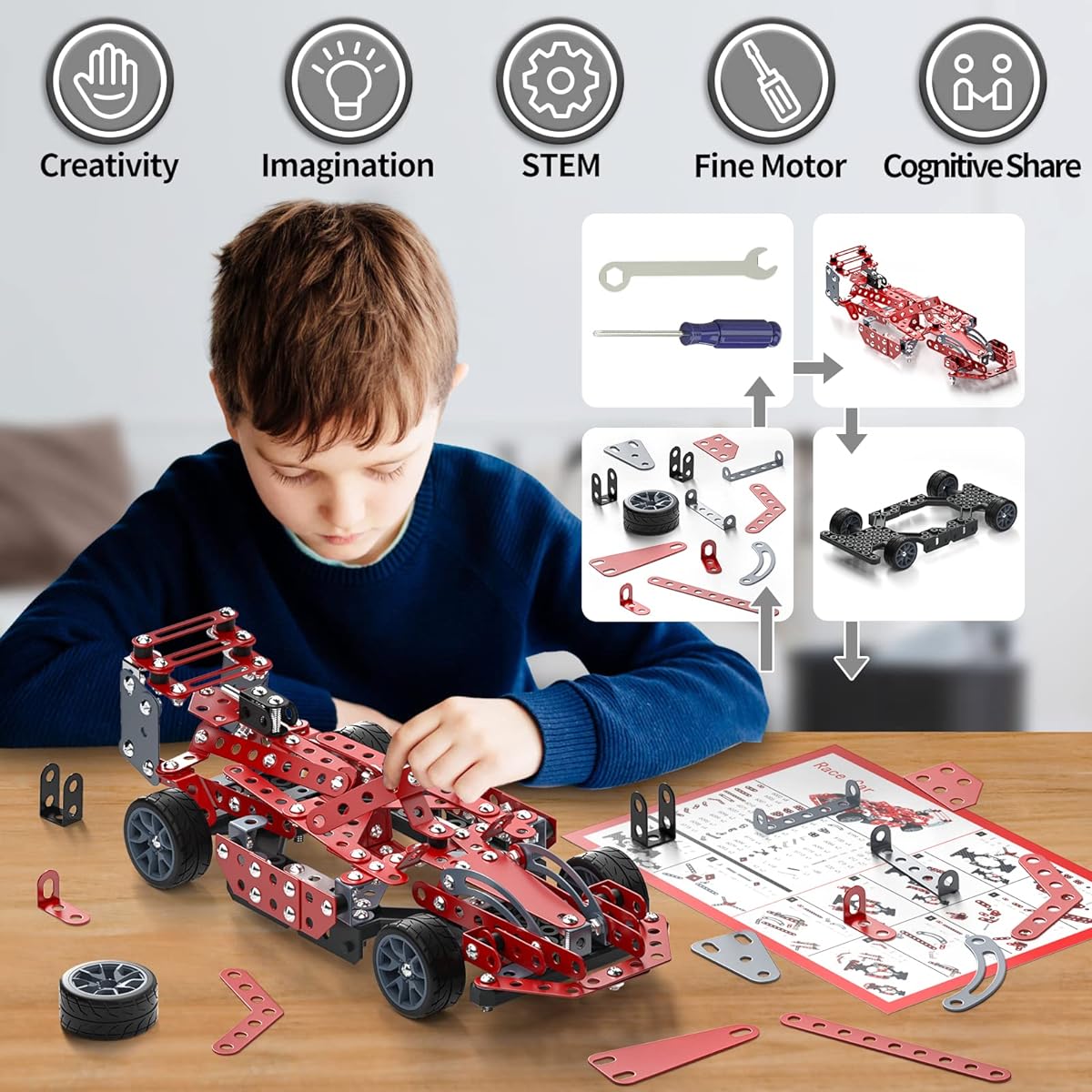 Lucky Doug Building Kit Model Car Set - 287 Piece STEM Project Construction Toy, Build Your Own Vehicles for Kids Ages 8-12, Boys Ages 8 9 10 11