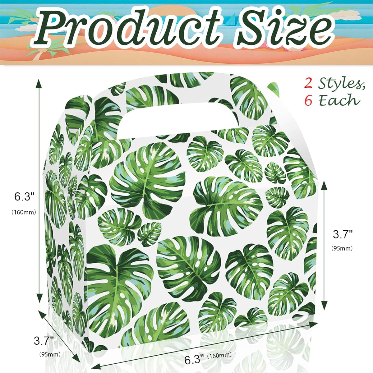 HOWAF 12 Pack Hawaii Theme Party Paper Gift Boxes with Palm Leaves Treats, Hawaiian Theme Birthday Party Baby Shower Supplies, Tropical Theme Candy Goodie Boxes for Kids and Adults