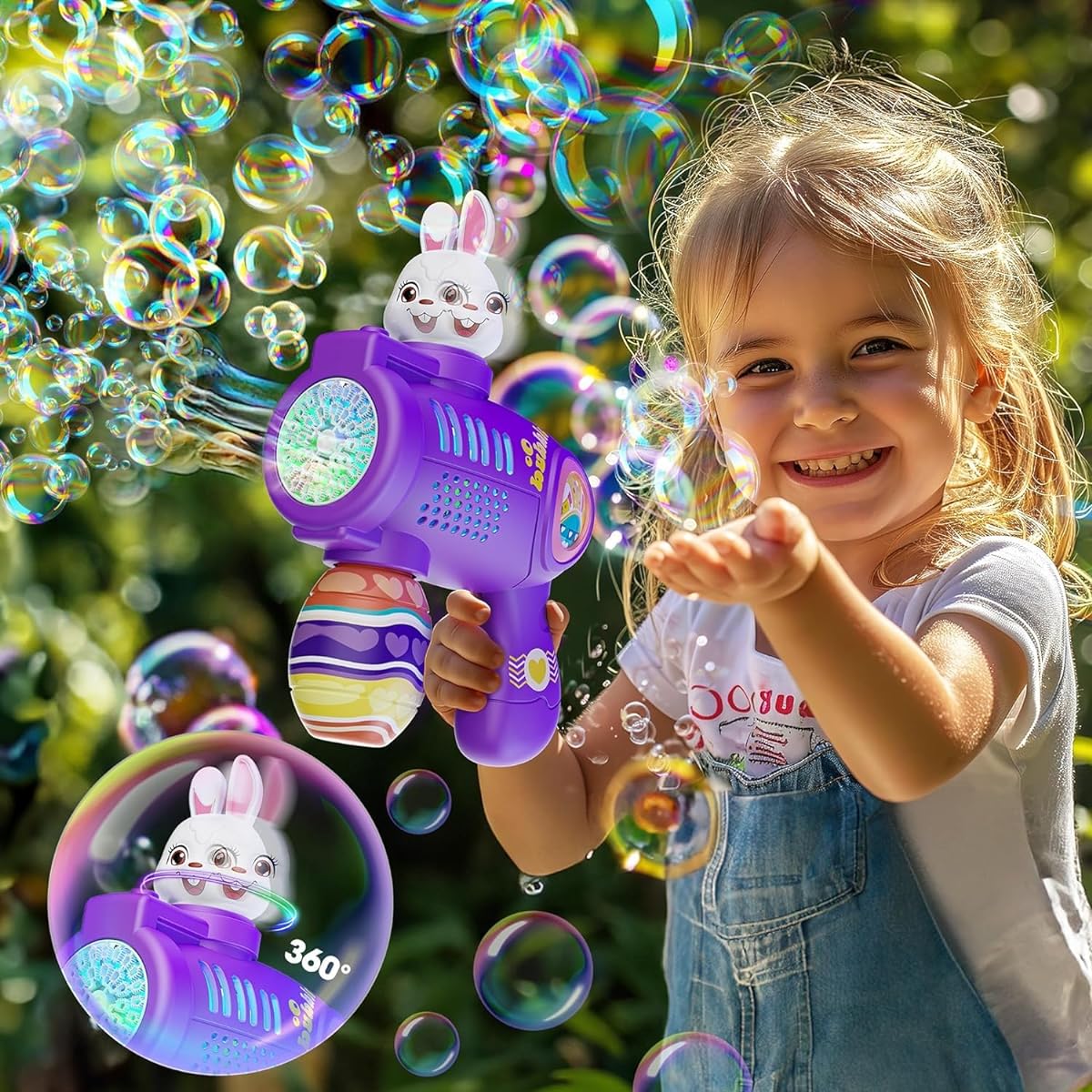 Easter Bubble Machine Leak-Proof Rich Bubble Rabbit Bubble Blower with Easter Elements Portable Bubble Maker Outdoor Easter Toys for Kids