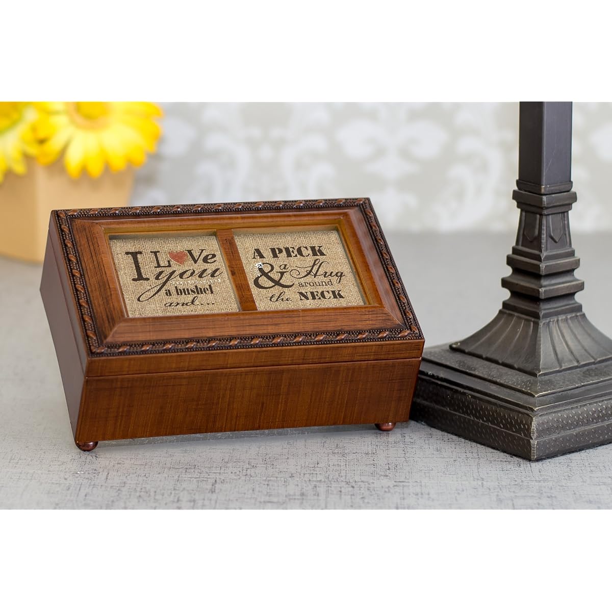 Cottage Garden Love You a Bushel and a Peck Wood Grain Rope Trim Jewelry Music Box You Light Up My Life