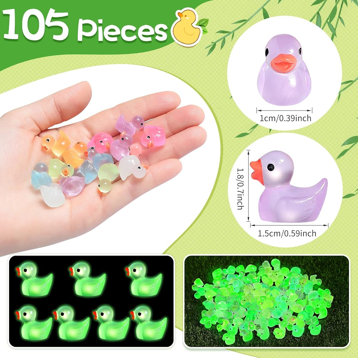 105pcs Mini Resin Ducks Bulk Tiny Ducks Set Potted Miniature Decor Garden Dollhouse Cake Decoration DIY Slime Kit Craft Charms Party Toys