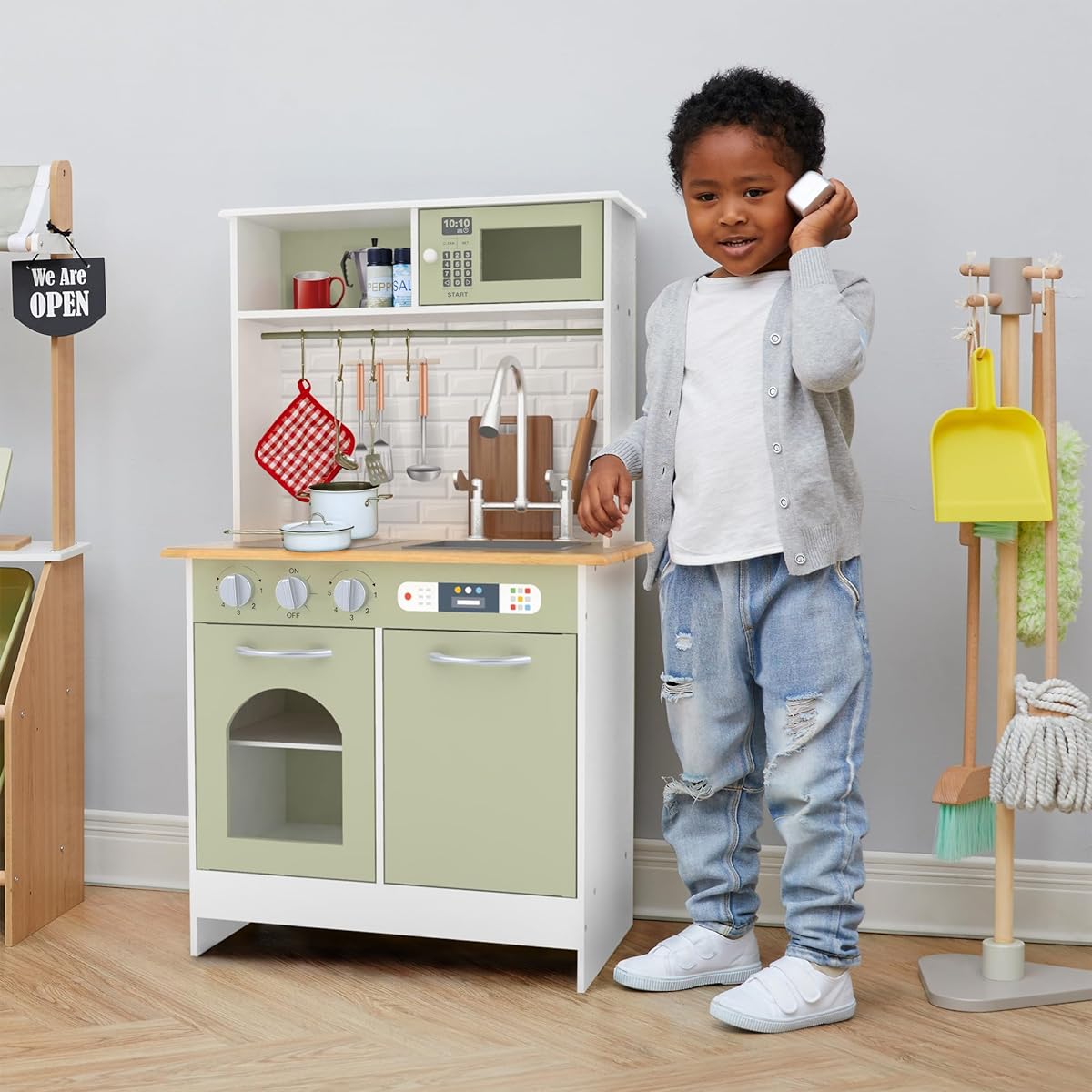 Teamson Kids Little Chef Boston Modern Play Kitchen, Olive Green