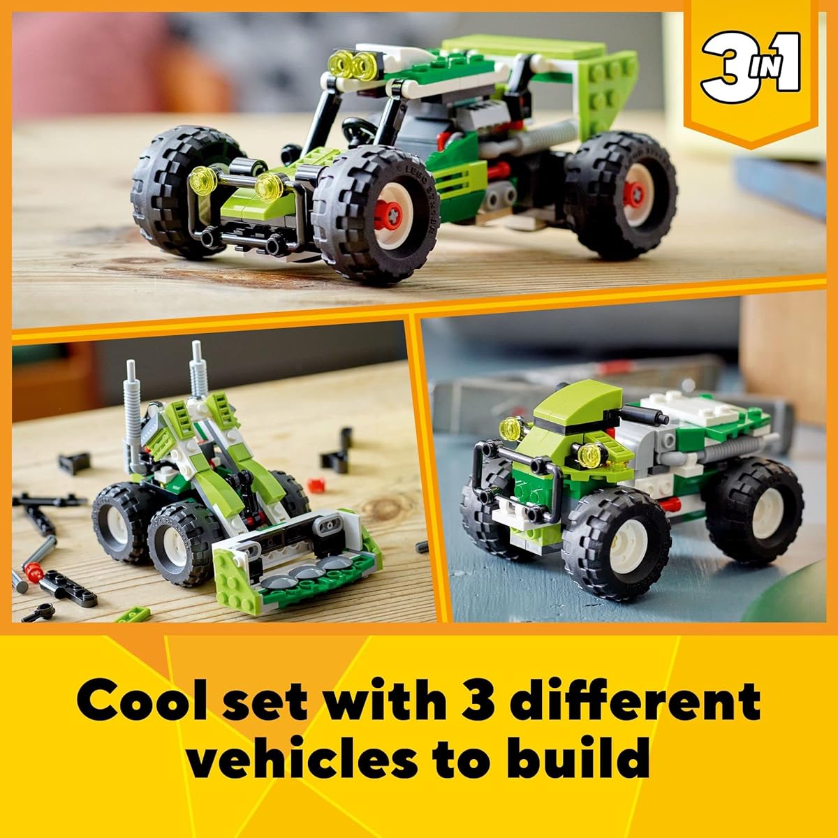 LEGO Creator 3in1 Off-Road Buggy 31123 Building Kit; Build a Buggy Toy and Rebuild It into a Skid Loader or ATV (All-Terrain Vehicle); A Creative Gift for Passionate Fans Aged 7+ (160 Pieces)