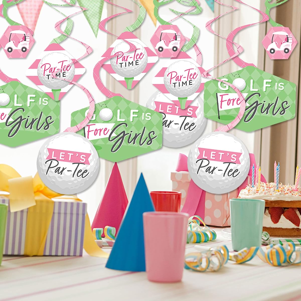 Big Dot of Happiness Golf Girl Pink Birthday Party Baby Shower Hanging Decorations Party Decorations Swirls Set of 40