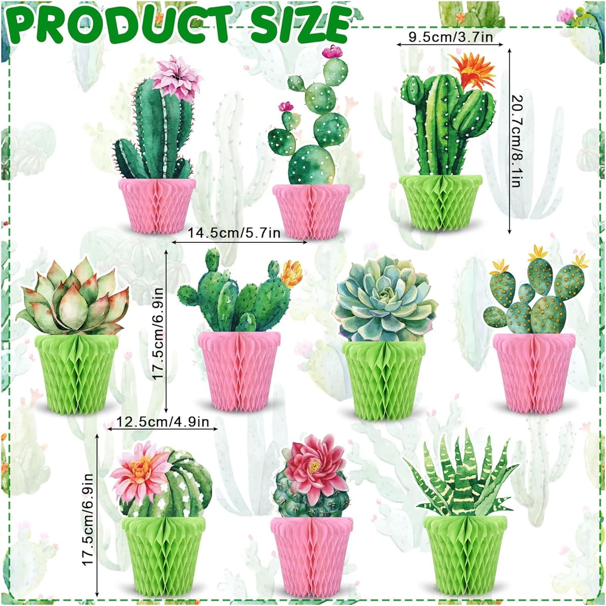 Whaline 10 Pieces Cactus Honeycomb Centerpiece Potted Succulent Paper Table Topper Green Pink Flower Pot Bloom Theme Summer Party Table Decorations for Birthday Hawaiian Luau Baby Shower Photoshoot