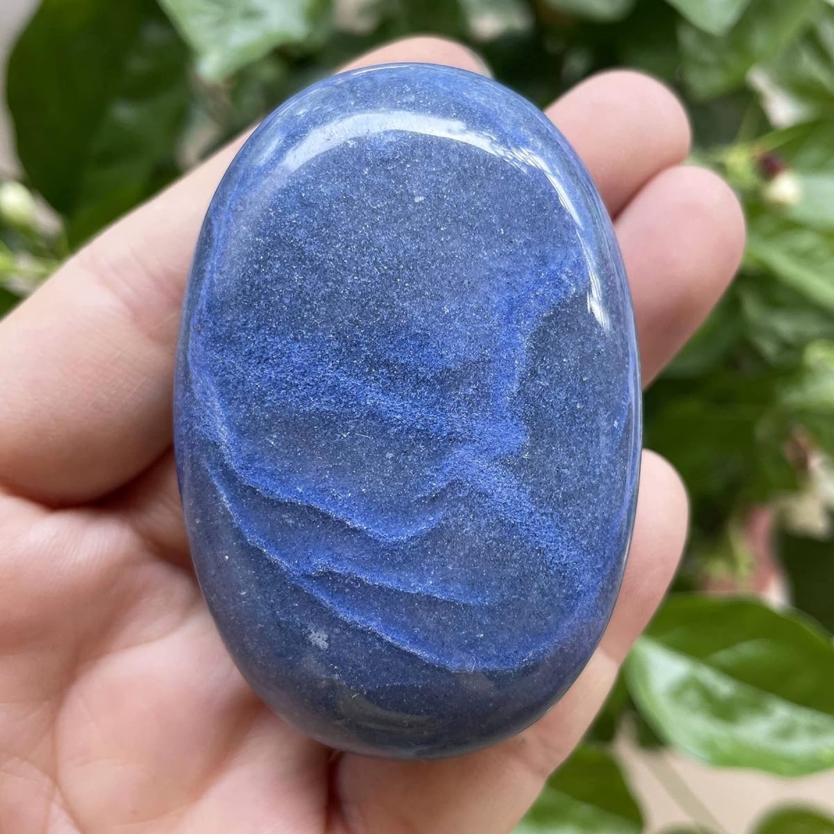 Hslutiee Healing Crystal Pocket Palm Stone Polished Oval Soap Energy Worry Stone for Anxiety Meditation Blue Aventurine