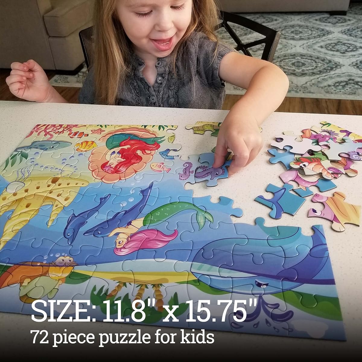 HomeWorthy (72 Pieces) Kids Jigsaw Puzzles - Durable Toddler Puzzles for Kids Ages 4-8 - Mermaid Design with Thick Puzzle Pieces and Sturdy Box