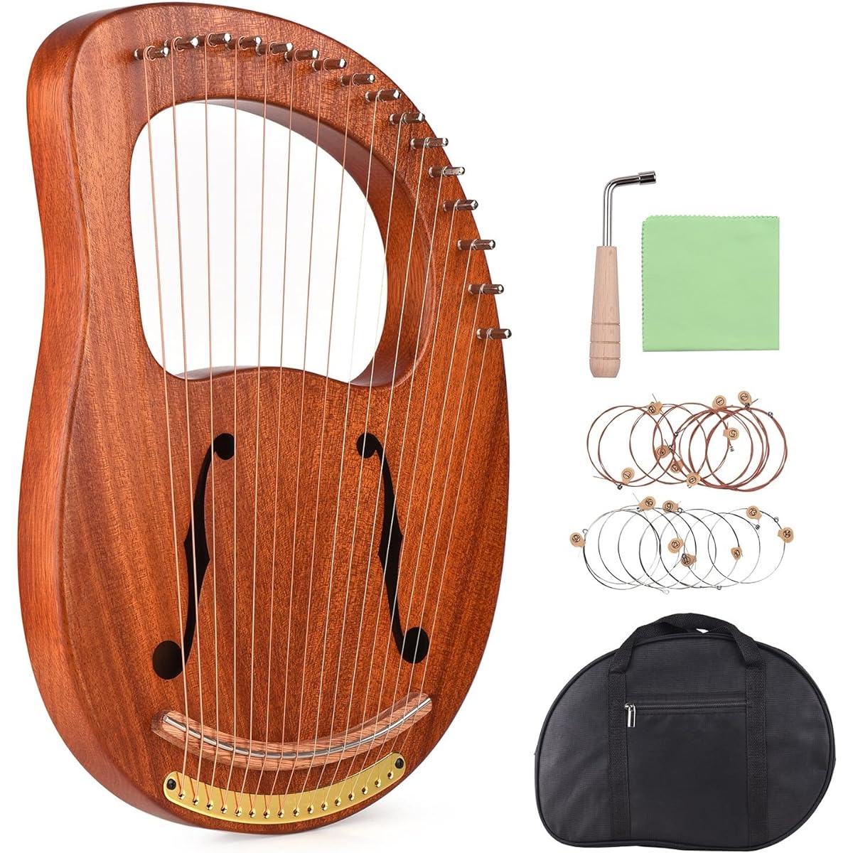 WowZza Lyra Harp 16 Strings Wooden Lyra Harp Metal Strings Solid Wood Stringed Instrument