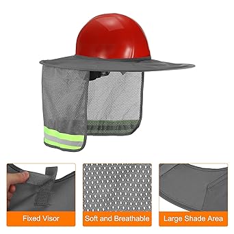 PATIKIL Hard Hat Sunshade 2 Pieces Sun Neck Protection Mesh Full Brim and Neck Gaiter Scarf High Visibility Reflective Hard Hat Accessories Gray