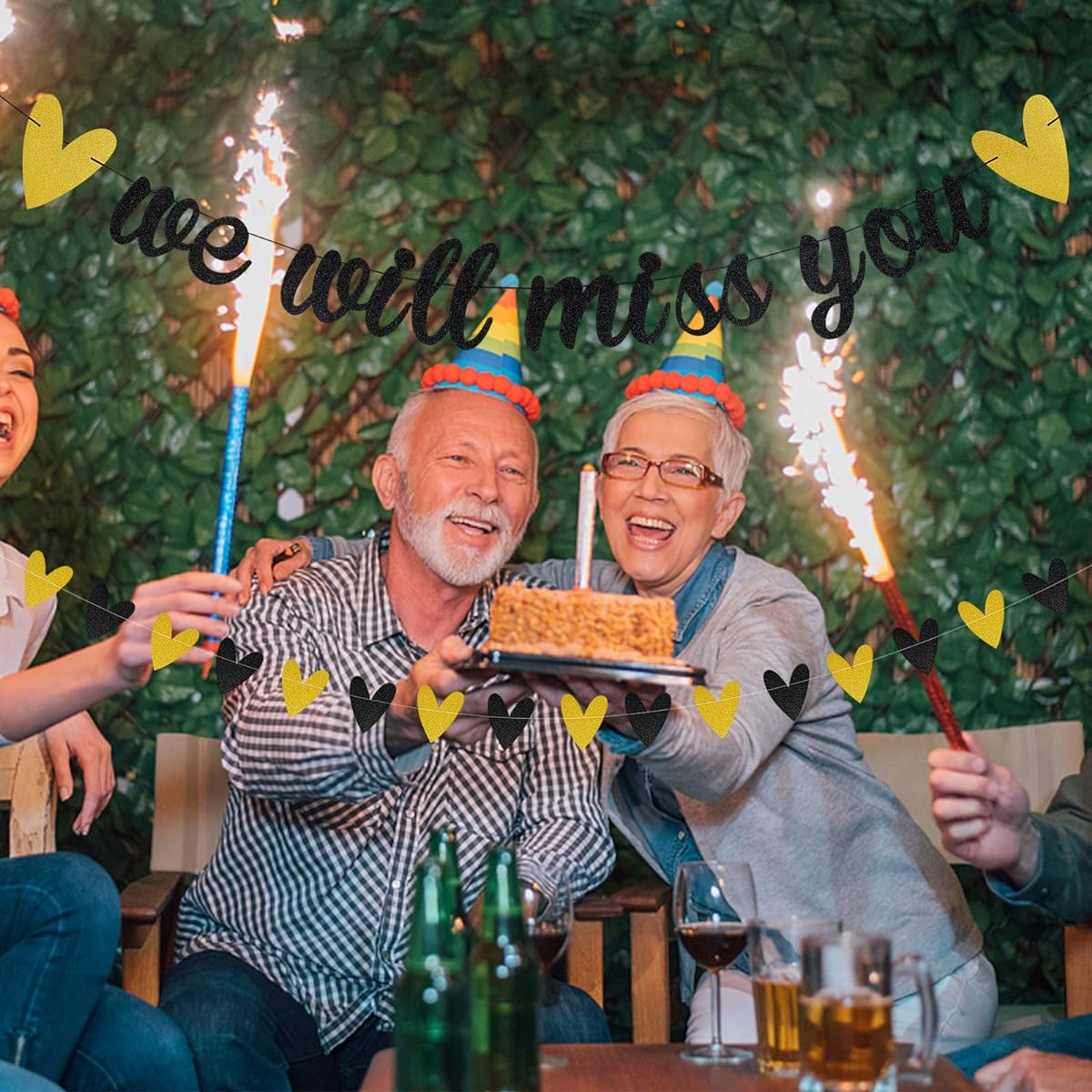 "We Will Miss You" Banner and Gold and Black Glitter Heart Garland Banner 2021 Graduation Party Decorations, Retirement Party Decorations, Graduation Party Decorations, Graduation Outing, Office Work Party Decorations