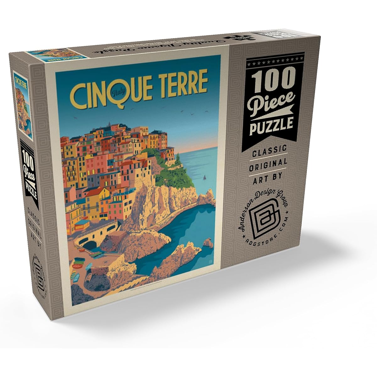 Italy: Cinque Terre Vintage Poster - Premium 100 Piece Jigsaw Puzzle for Adults
