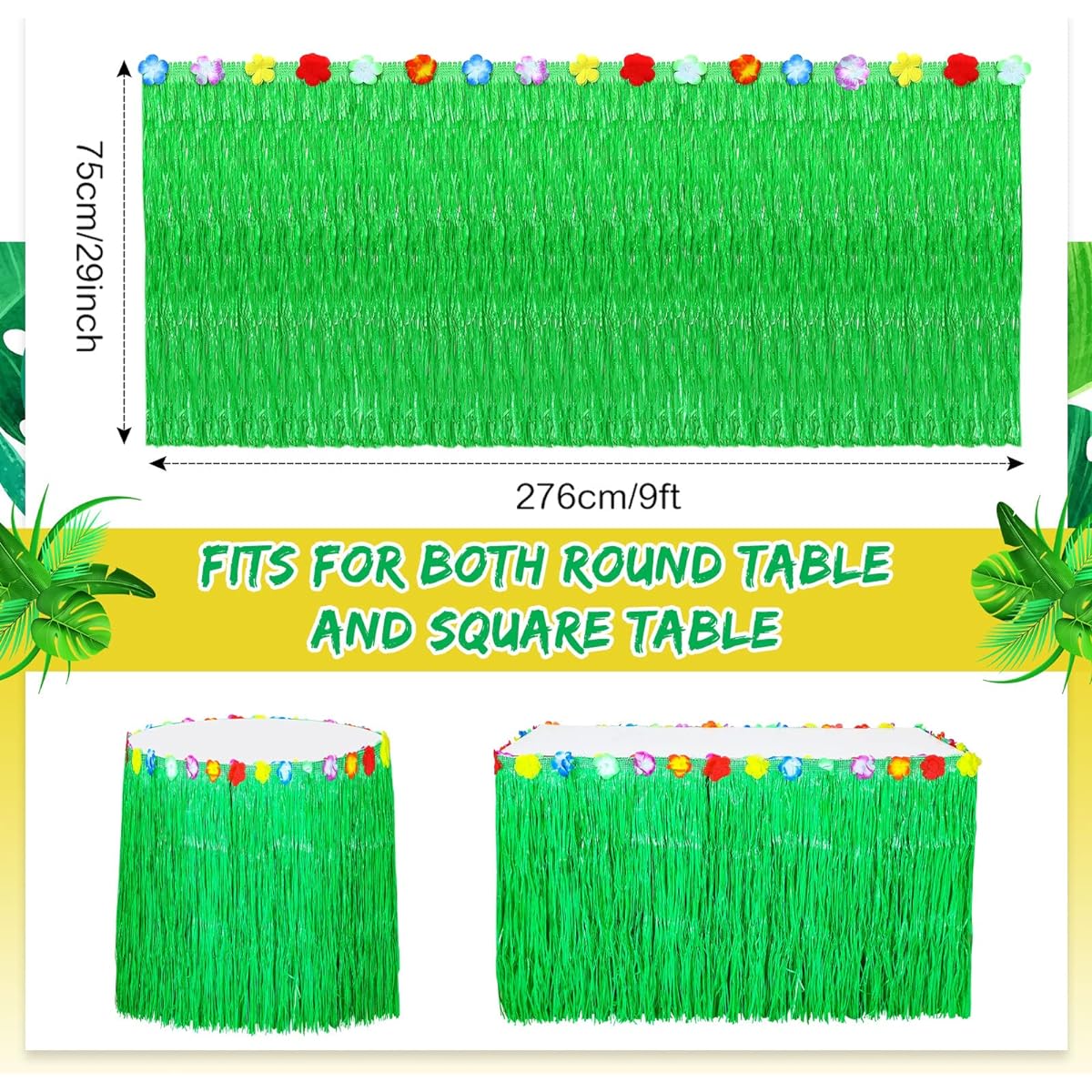 Luau Green Glass Table Skirts of 6 9' x 29'' Hawaiian Luau Tablecloth Raffia Fringe Table Skirt Hawaiian Tropical Party Supplies Tropical Summer BBQ Hula Themed Party Decor