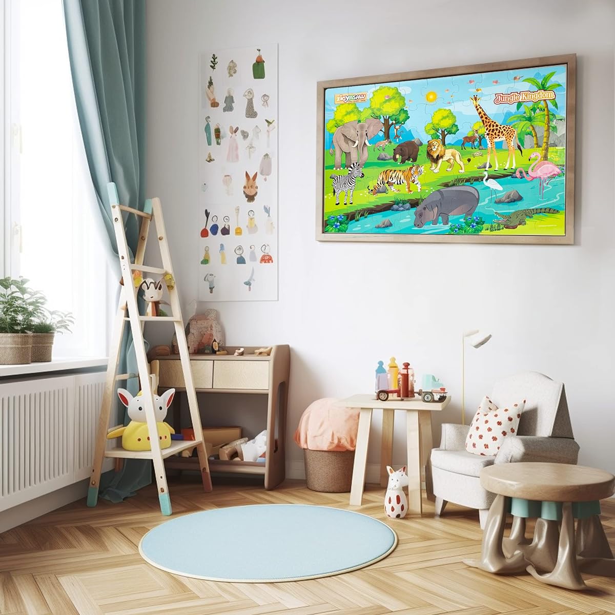 Jungle Safari Jigsaw Puzzle Animal Puzzle Floor Puzzle Ages 3-5 4-8-10 Animal Games Kids Puzzle Large Floor 54 Piece Jigsaw Puzzle for Kids 36" x 24" Great Gift for 4-10 Year Old Boys and Girls