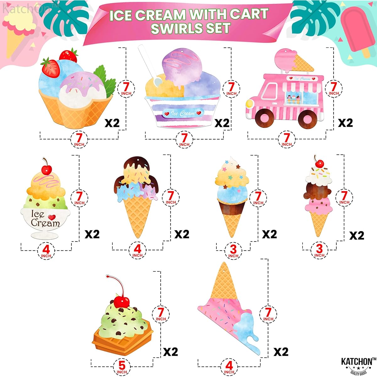 KatchOn 48 Pack Ice Cream Hanging Swirl Decorations, No DIY Required, Ice Cream Party Supplies, Ice Cream Party Decorations, Ice Cream Birthday Party Decorations, Ice Cream Theme Party Decorations