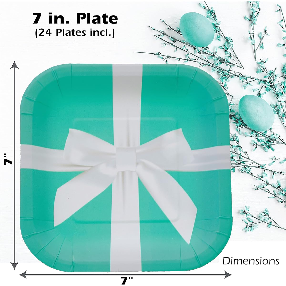 Havercamp Favorite Blue Box 7" Square Plates | 24 Pieces | Kids Birthday Party Sweet 16 Girl Debut Bridal Shower Wedding Event Prom Night