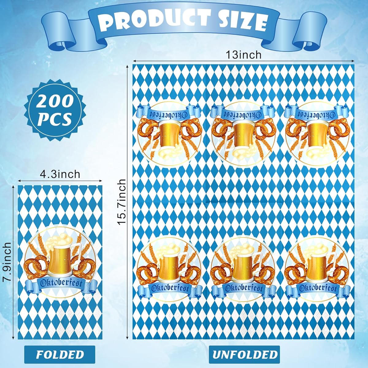 Oktoberfest Paper Napkins Decorations Oktoberfest Blue & White Bavarian Flag Check Luncheon Decorative Paper Napkins Disposable Napkins Beer Theme Oktoberfest Decorations Party Supplies 200pcs